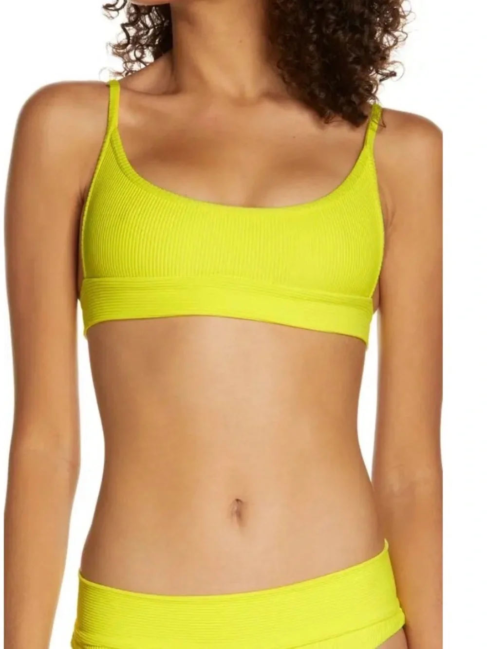 Frankie’s Bikinis Gavin Bikini Top Lemonade Yellow Ribbed Medium